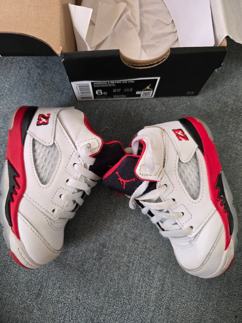 Air Jordan 5 Retro Fire Red Toddler Lifestyle Shoes, White/Fire Red/Black, Sz 6C